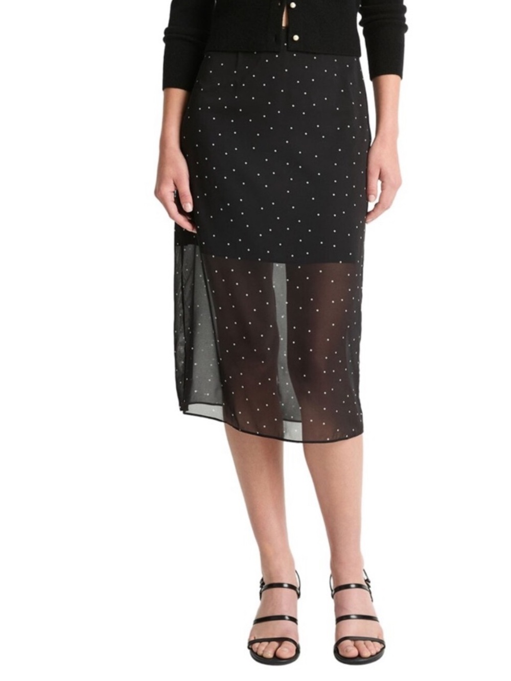Vince Black Midi Skirt with White Polka Dots